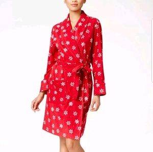 CHARTER CLUB fleece short robe red snowflakes L